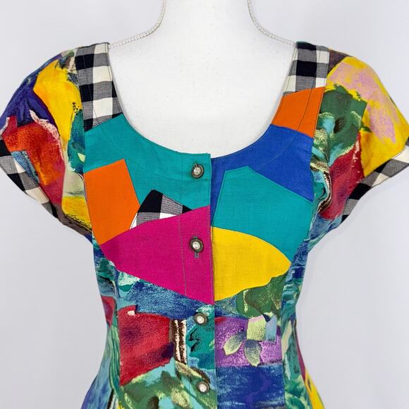 Canvasbacks Women's Vintage Artsy 80s Mixed Media Dress Jacket Set Small XS - Picture 5 of 16